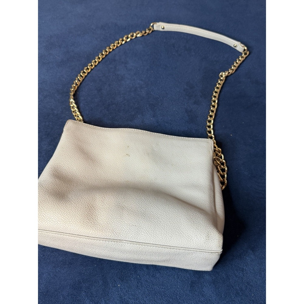 Kate Spade New York Beige Pebbled Leather Crossbody Bag Gold Chain Zip Lined